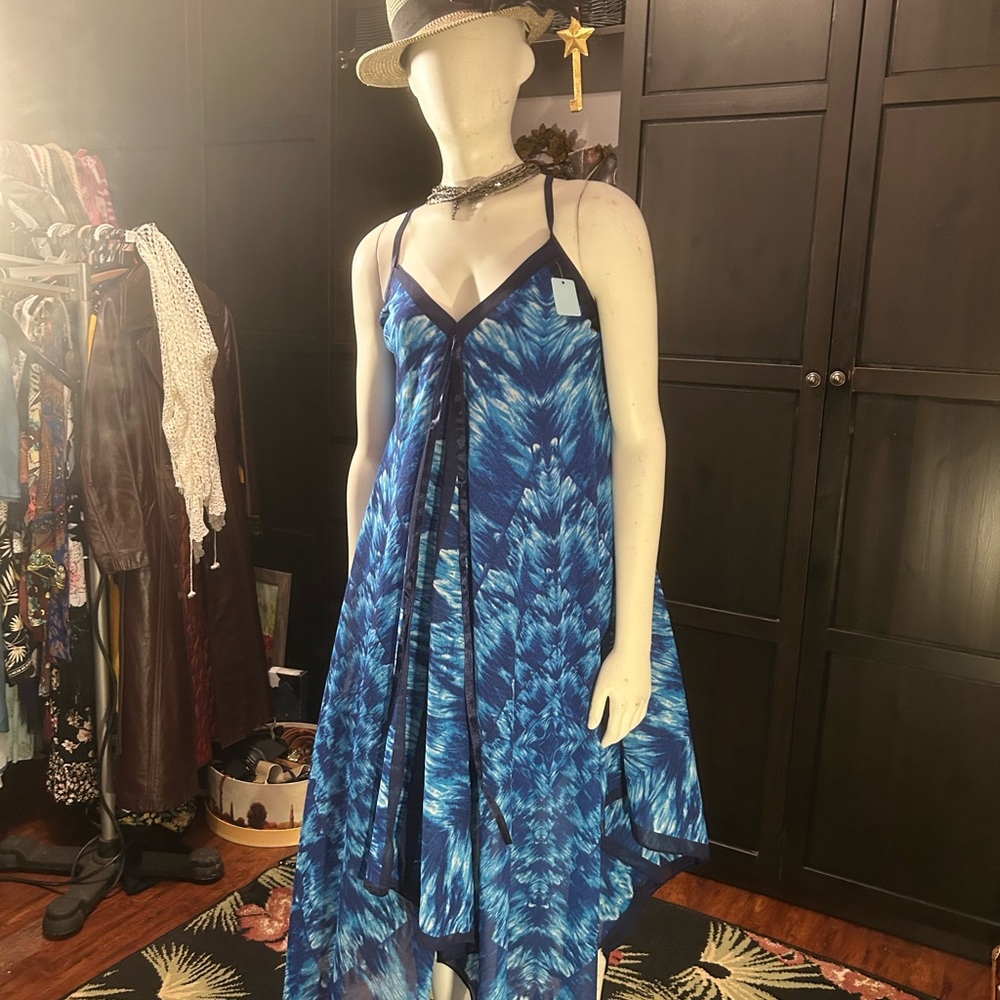 #263 Magic Blue Sundress with Spaghetti Straps and Asymmetrical Design